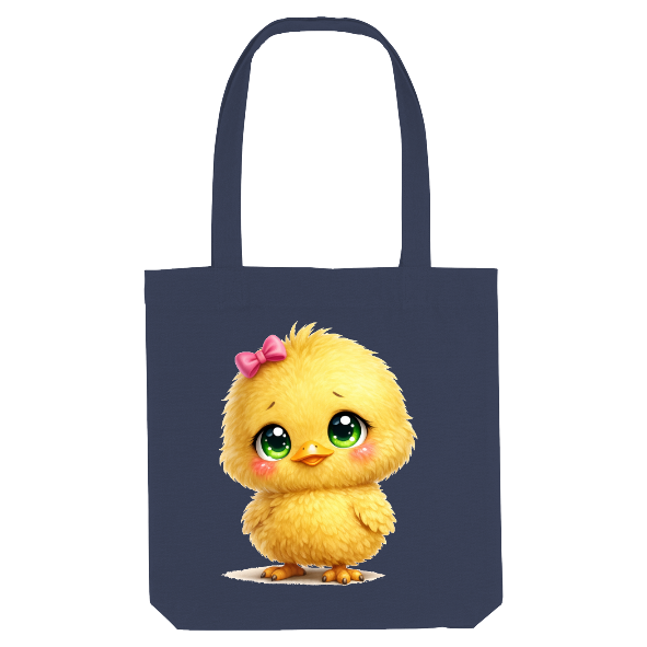 Tote bag poussin kawaii – sac cabas Pâques avec poussin mignon et nœud rose