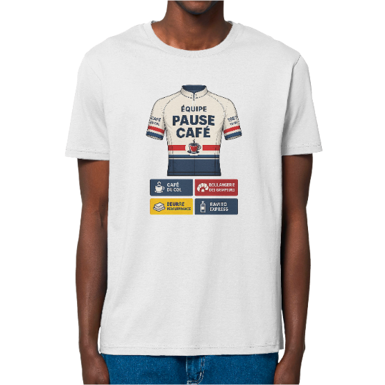 T-shirt Bio Homme Équipe Pause Café – Humour Cyclisme & Tour de France
