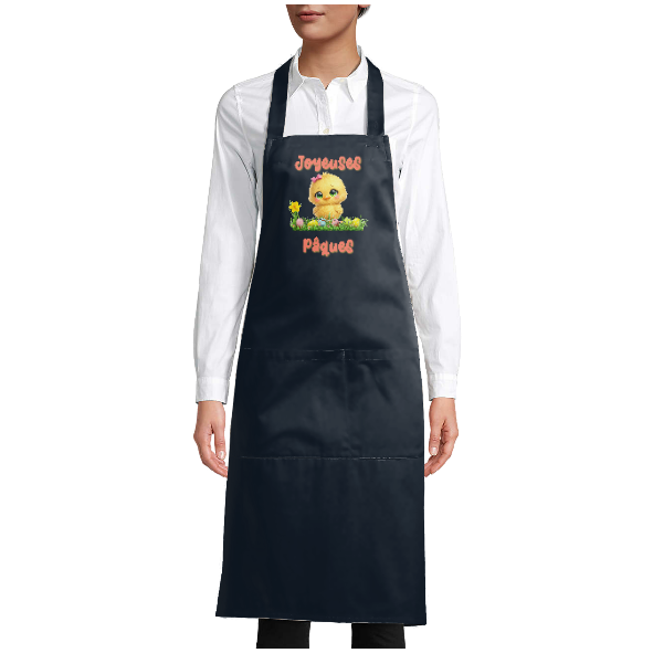 Tablier de cuisine noir Pâques « Joyeuses Pâques » – Poussins mignons style kawaii