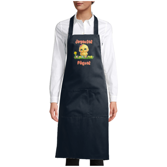 Tablier de cuisine « Joyeuses Pâques » – Poussin jaune mignon style kawaii