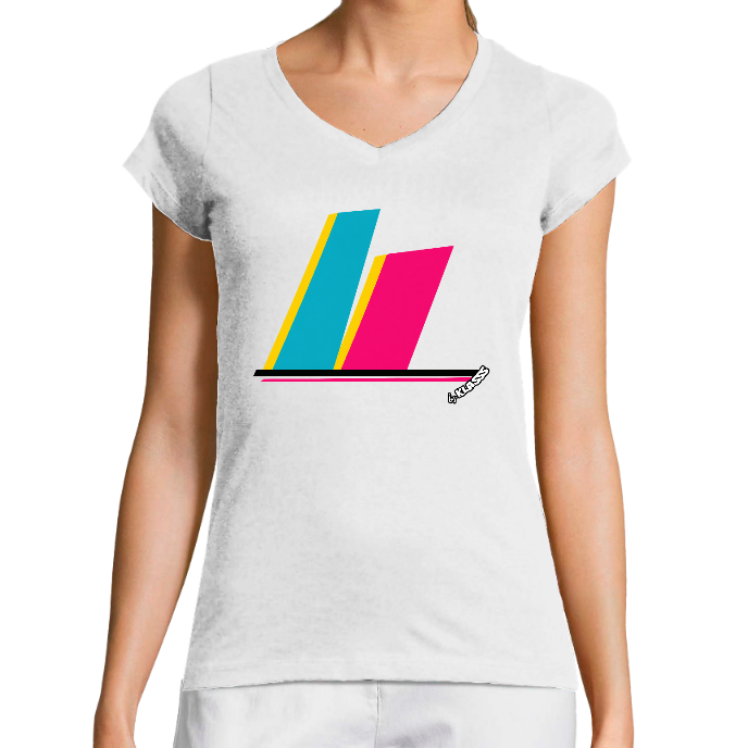T-SHIRT FEMME COL V KLASSS VINTAGE "ART 80S" - Coupe très ajustée, design Original