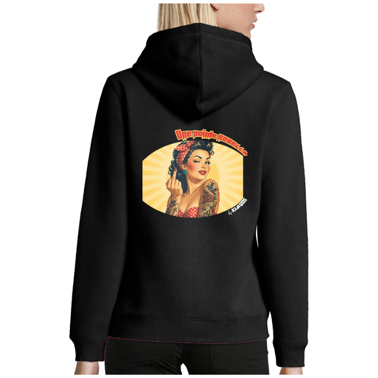 Sweatshirt femme capuche KLASSS "Une pointe REBELLE VINTAGE PIN-UP", 280 g/m²