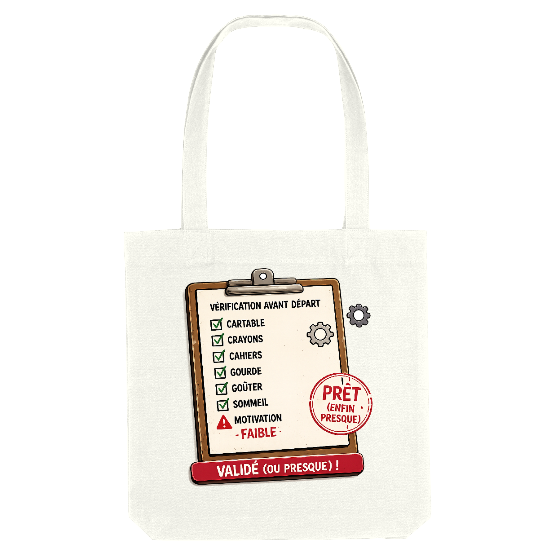 Tote bag rentrée scolaire – Vérification avant départ – Validé (ou presque) !