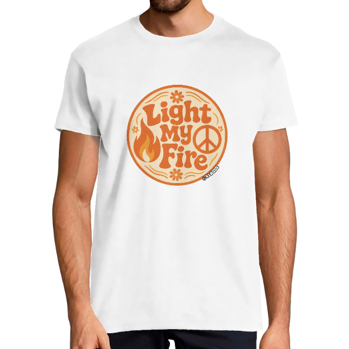 T-SHIRT HOMME KLASSS VINTAGE "LIGHT MY FIRE" Style MUSIC, col rond 190 gr
