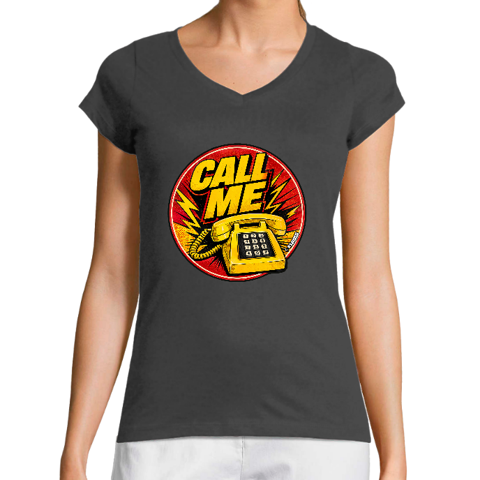 T-SHIRT FEMME COL V KLASSS "CALL ME " - Coupe très ajustée