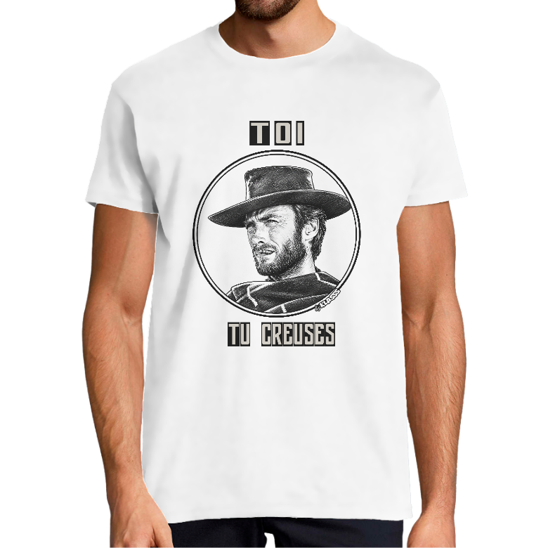 T-SHIRT HOMME KLASSS Cinéma "ICONIQUE EASTWOOD... TOI, TU CREUSES", col rond 150 gr