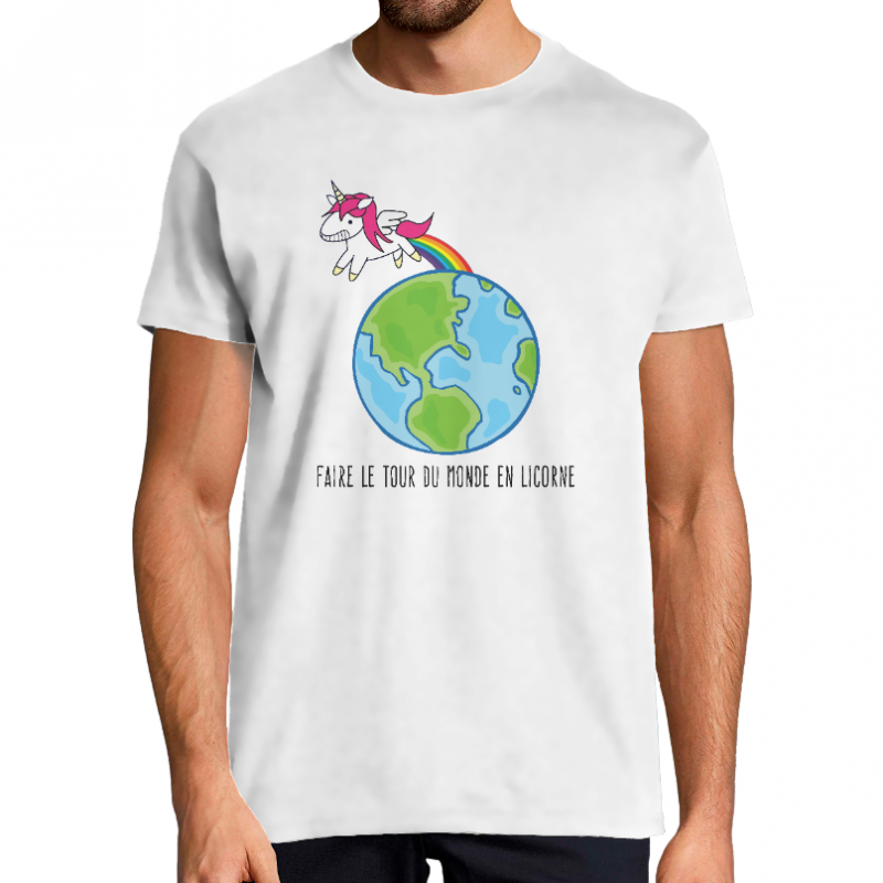 T-SHIRT HOMME - FAIRE LE TOUR DU MONDE EN LICORNE