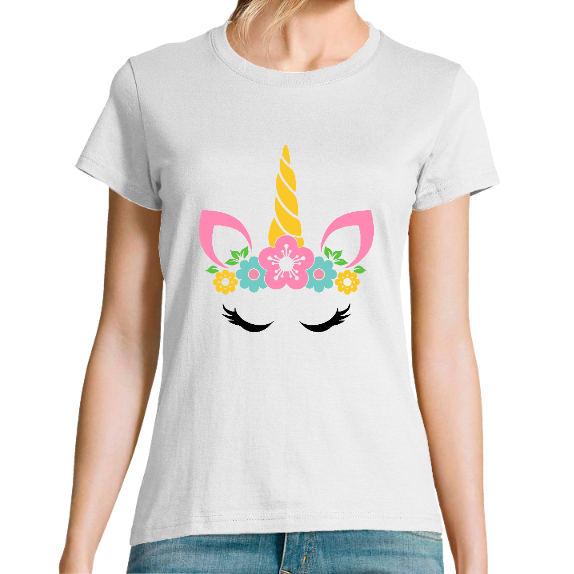T-SHIRT LICORNE COURONNE DE FLEURS FEMME