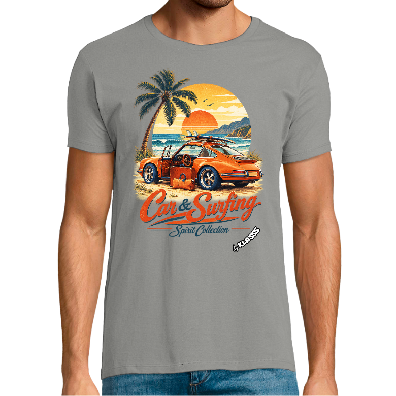 T-SHIRT HOMME KLASSS FIT REGENT "VINTAGE CAR and SURFING", Style Chic