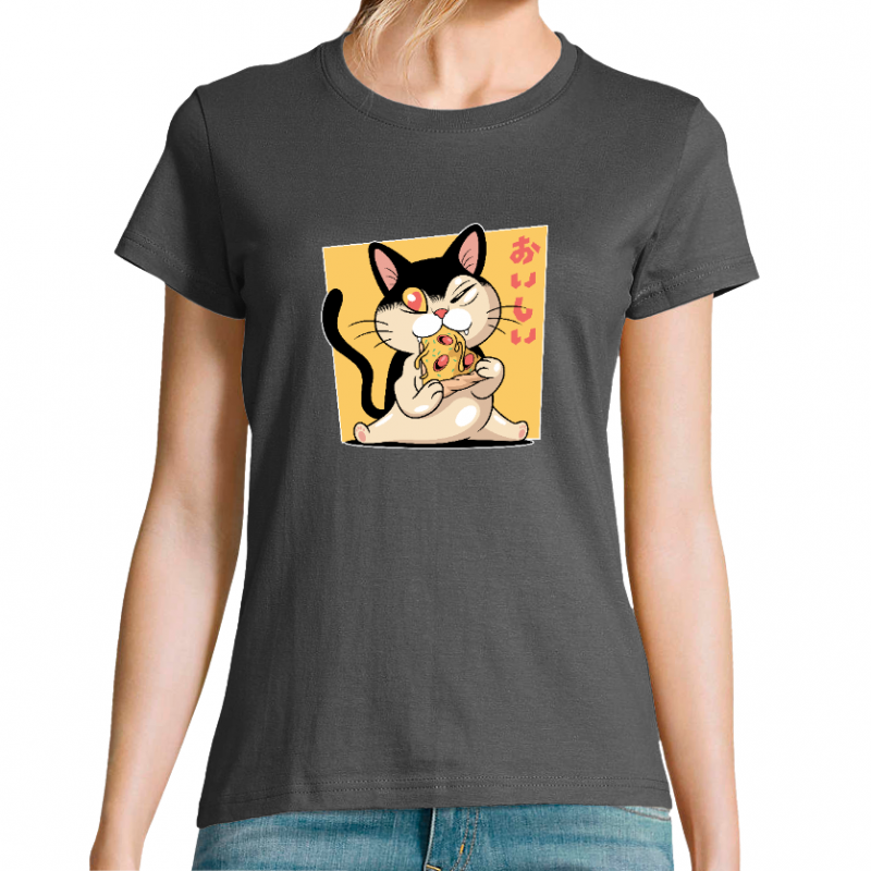 T-SHIRT CHAT PIZZA CAT FEMME