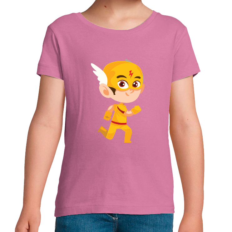 T-SHIRT SUPER-HÉROS AU CASQUE JAUNE FILLE