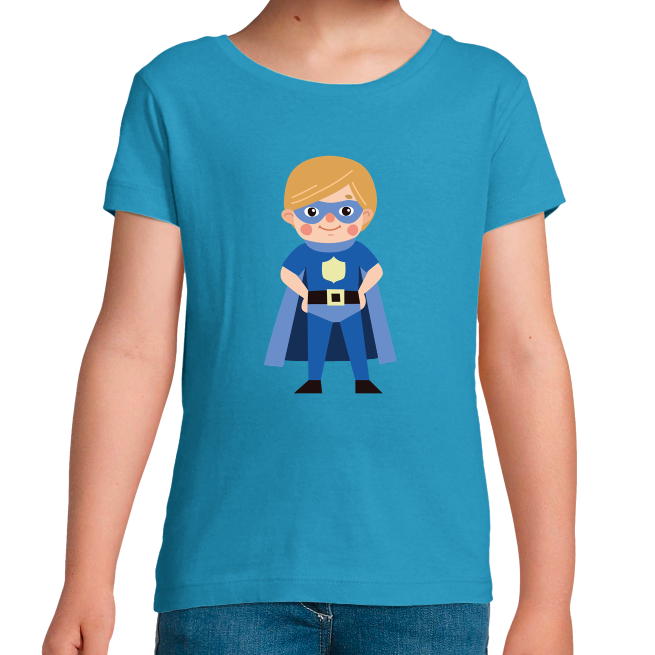 T-SHIRT SUPER-HÉROS BLEU FILLE