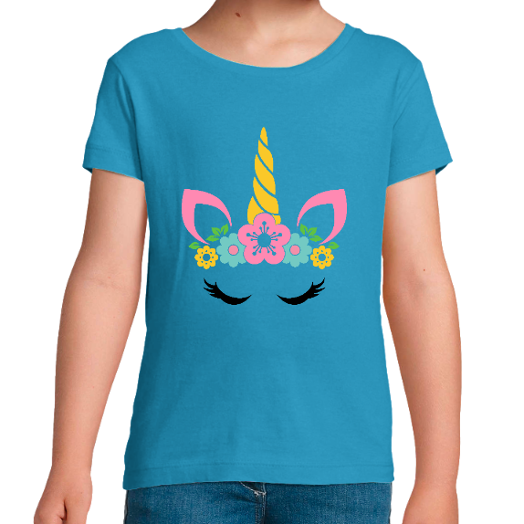 T-SHIRT LICORNE COURONNE DE FLEURS FILLE