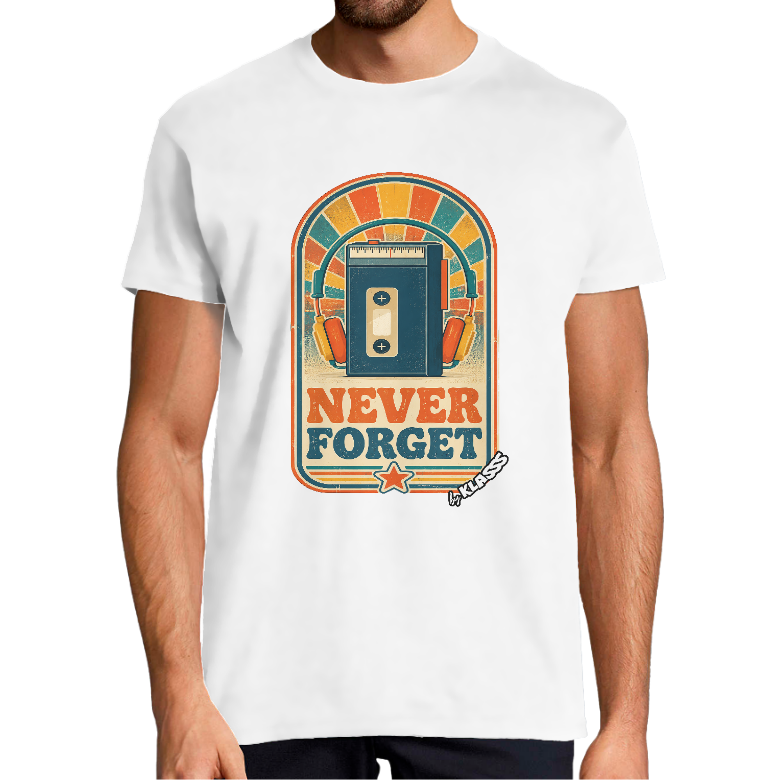 T-SHIRT HOMME KLASSS VINTAGE "WALKMAN NEVER FORGET", col rond 150 gr