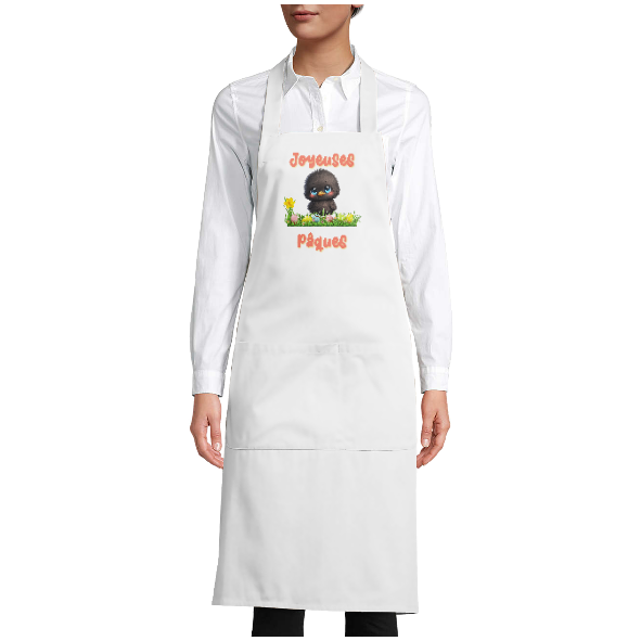 Tablier de cuisine  « Joyeuses Pâques » – Poussin noir mignon style kawaii