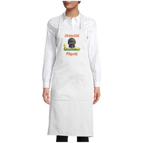 Tablier de cuisine  « Joyeuses Pâques » – Poussin noir mignon style kawaii