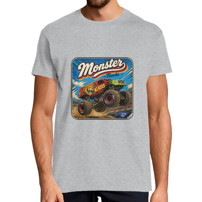 T-SHIRT HOMME VINTAGE "MONSTER TRUCKS", col rond 190 gr