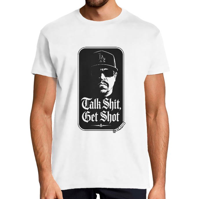 T-SHIRT HOMME KLASSS HIP-HOP "TALK SHIT GET SHOT" col rond