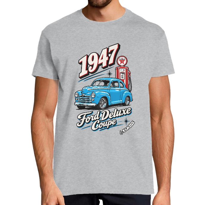 T-shirt Homme VINTAGE AUTOMOBILE KLASSS "1947 Ford Deluxe Coupe" col rond 