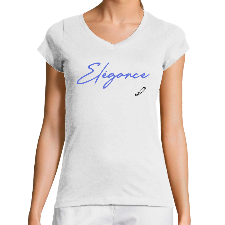 T-SHIRT FEMME COL V KLASSS "Elégance" - Coupe très ajustée, design ORIGINAL Chic
