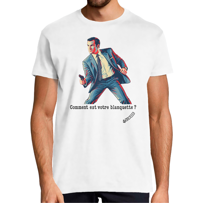 T-SHIRT HOMME KLASSS VINTAGE "COMMENT EST VOTRE BLANQUETTE ?", col rond 150 gr