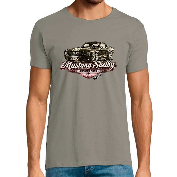 T-shirt Homme REGENT FIT KLASSS "MUSTANG SHELBY MUSCLE CAR CC" col rond 150 gr