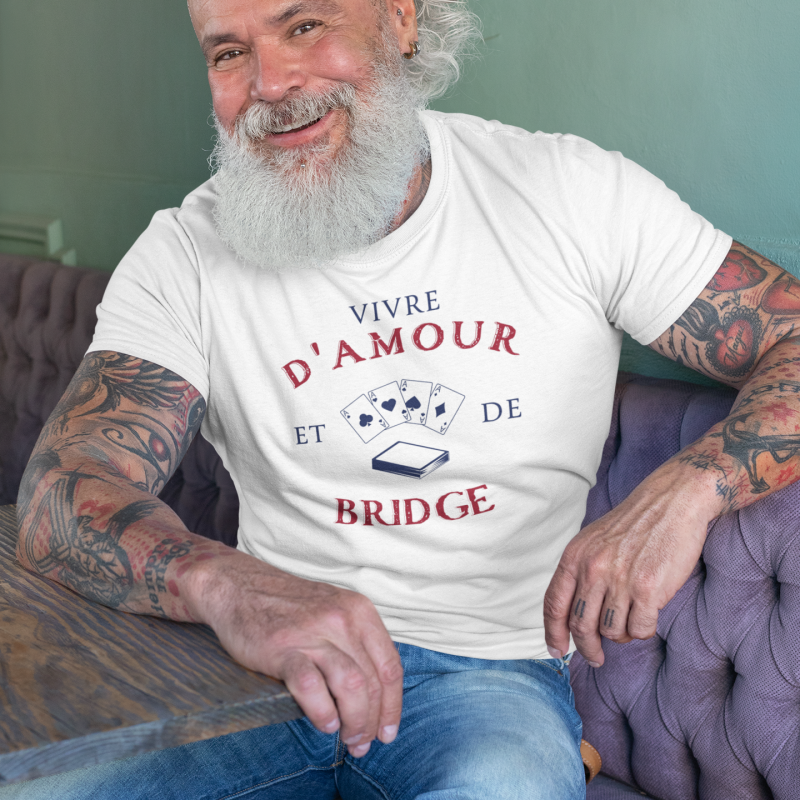 T-SHIRT VIVRE D'AMOUR ET DE BRIDGE POUR HOMME