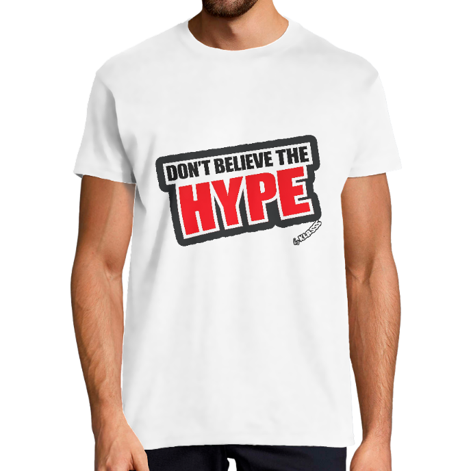 T-SHIRT HOMME KLASSS Music "DON'T BELEIVE THE HYPE", col rond 190 gr