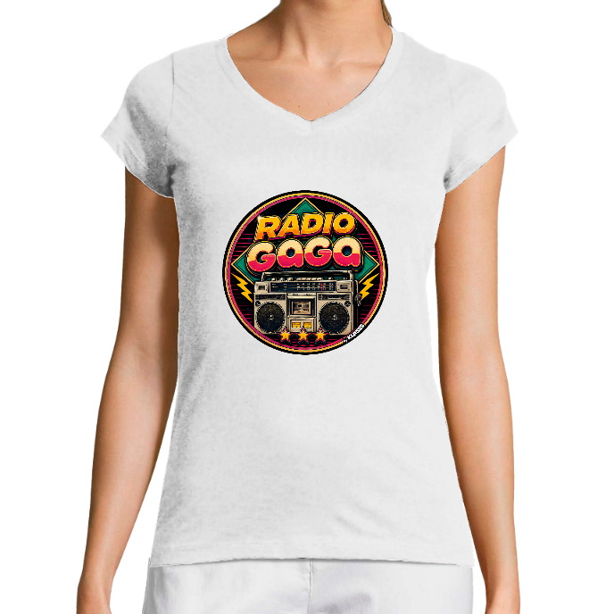 T-SHIRT FEMME COL V KLASSS " RADIO GAGA " - Coupe très ajustée