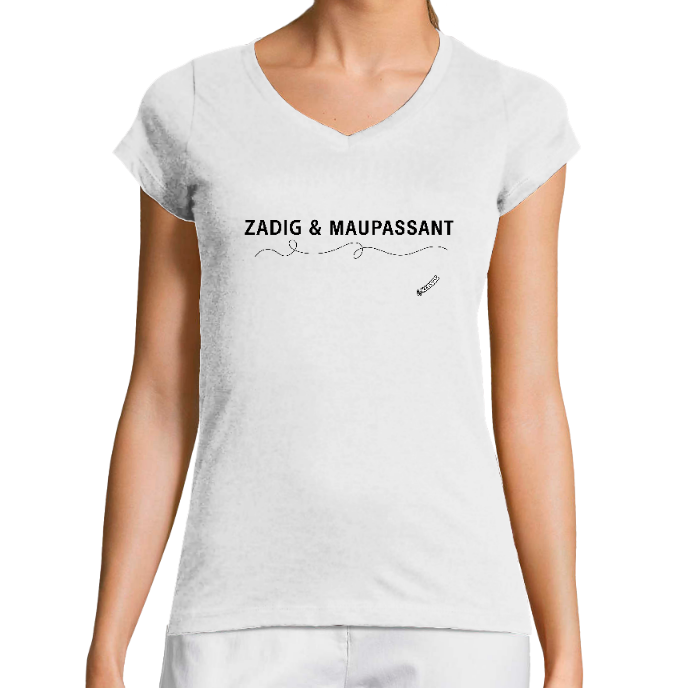 T-shirt FEMME KLASSS Blanc "ZADIG & MAUPASSANT" , coupe ajustée