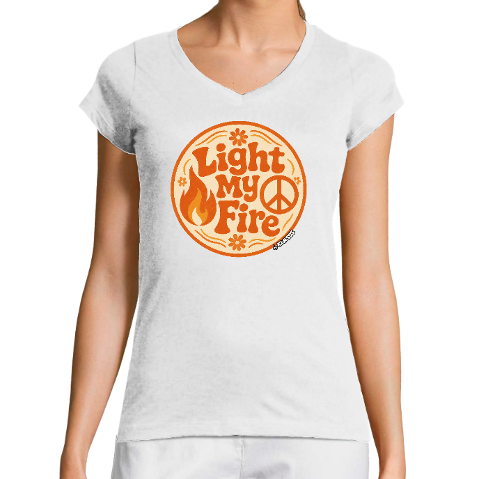 T-SHIRT FEMME KLASSS VINTAGE "LIGHT MY FIRE" - COL V  Coupe très ajustée