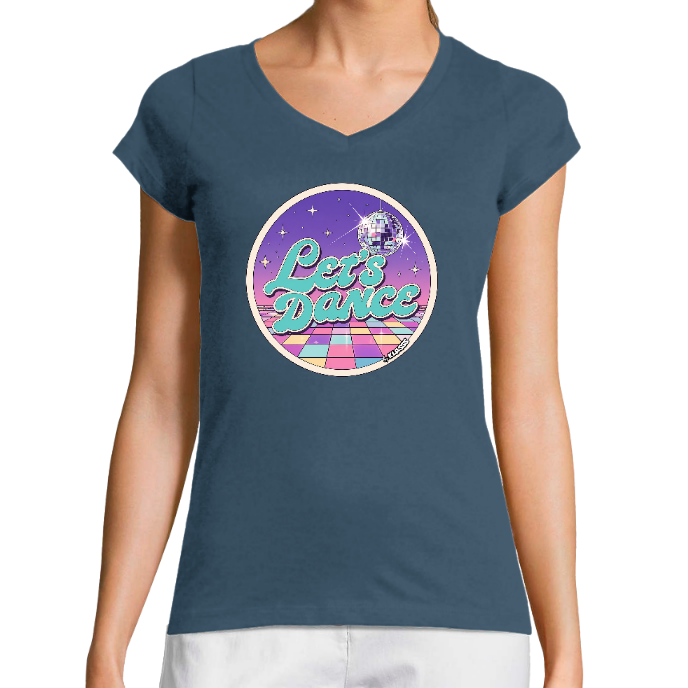 T-SHIRT FEMME COL V KLASSS "LET'S DANCE" style 70 - Coupe très ajustée