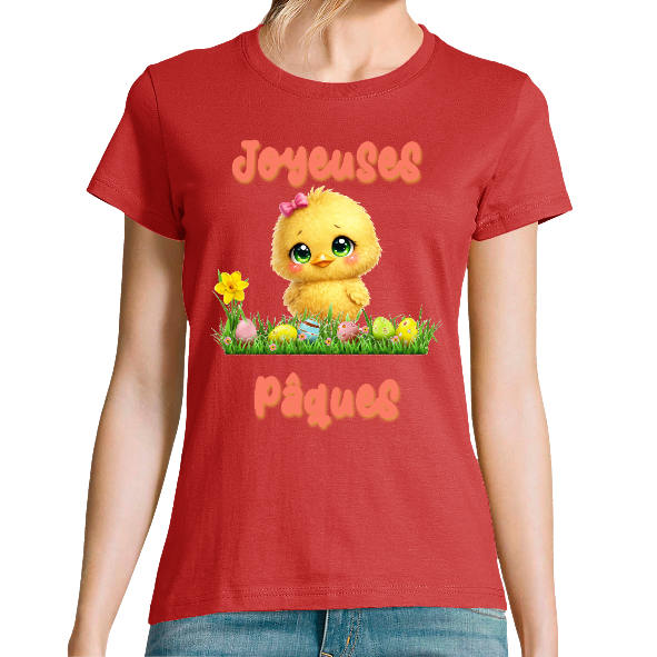 T-shirt femme Joyeuses Pâques poussin  kawaii – tee-shirt Pâques mignon