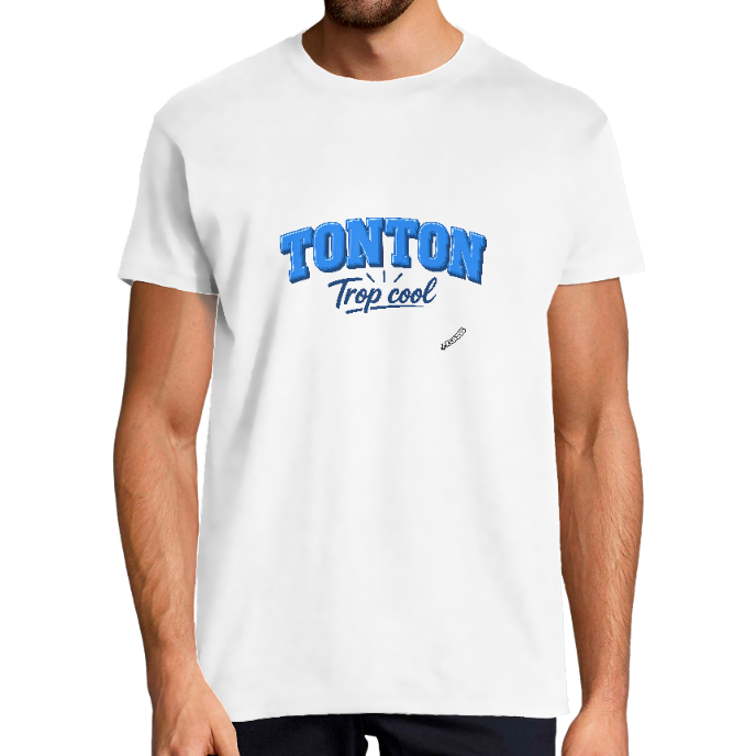 T-shirt Homme "TONTON TROP COOL" KLASSS Blanc col rond 190 gr