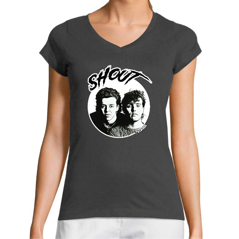 T-SHIRT FEMME COL V KLASSS "SHOUT" - Coupe très ajustée, VINTAGE MUSIQUE POP ROCK