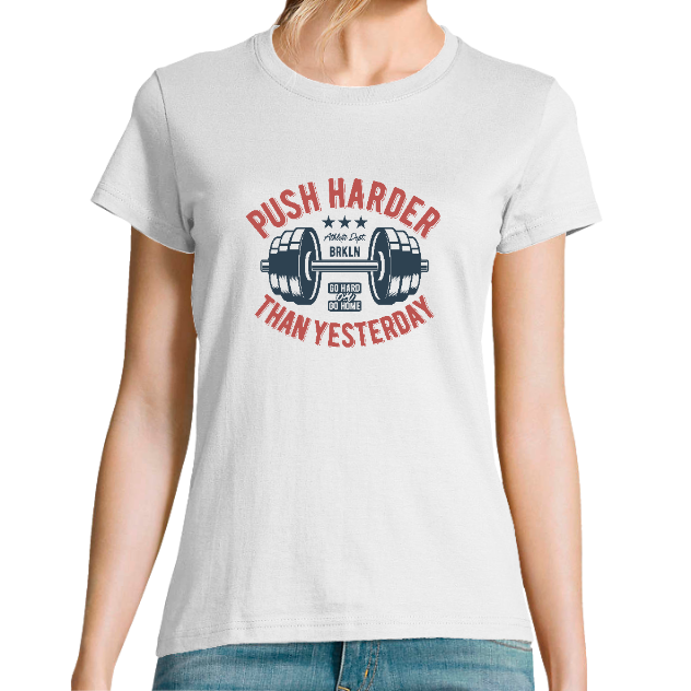  T-shirt “Push Harder” Femme – T-shirt fitness motivation sport