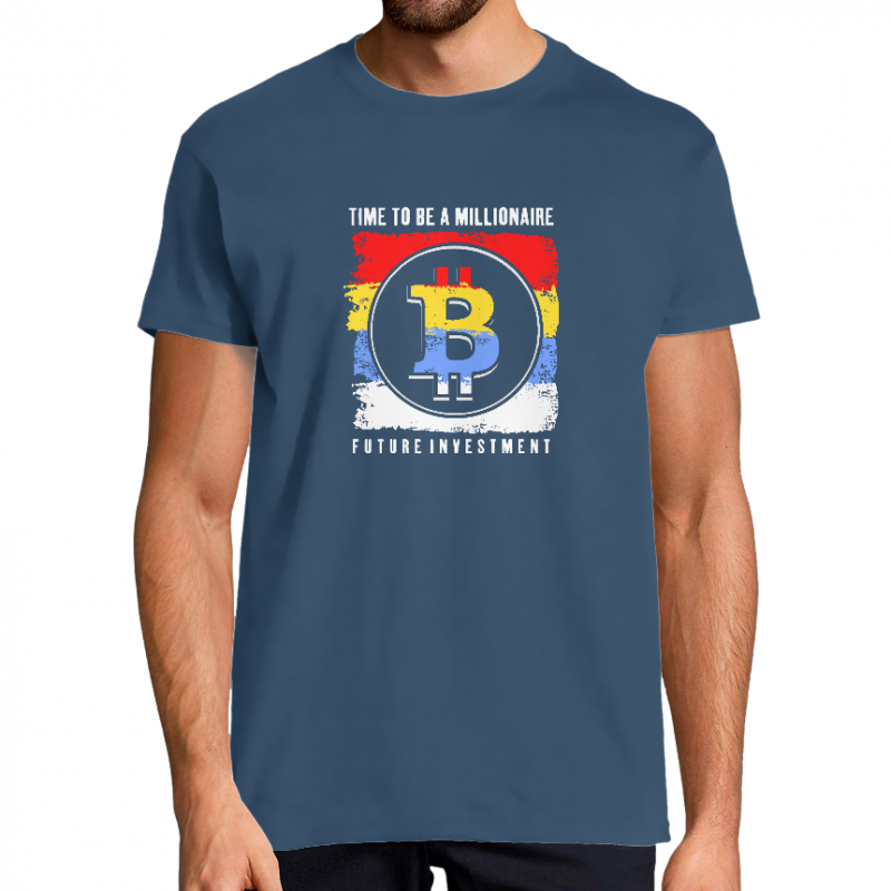 T-SHIRT BITCOIN TIME TO BE MILLIONAIRE HOMME