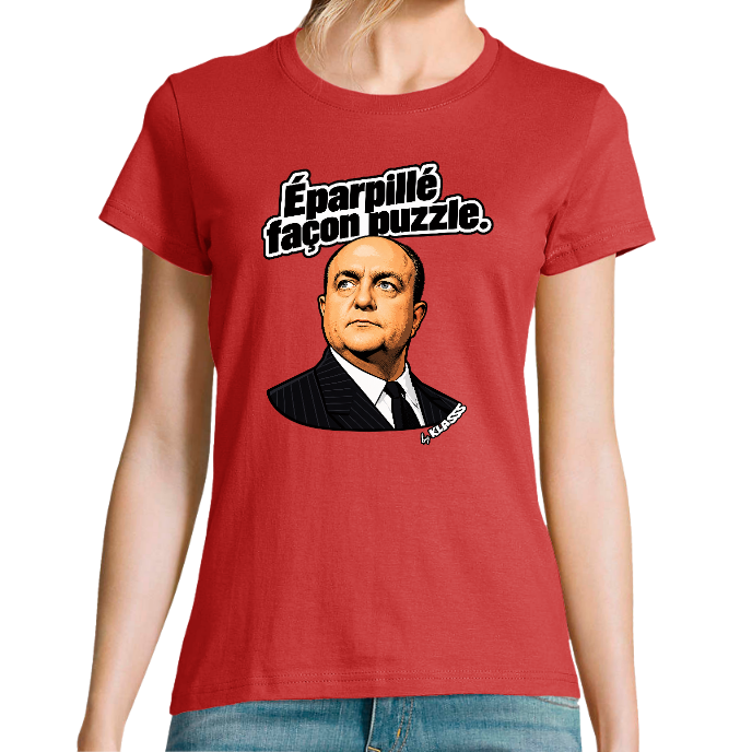 T-SHIRT FEMME COL Rond KLASSS "Eparpillé façon PUZZLE" - Coupe universelle, design VINTAGE Cinéma