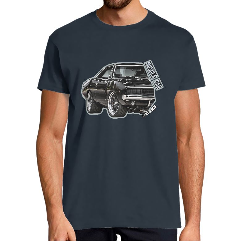T-SHIRT HOMME KLASSS VINTAGE "MUSCLE CAR CHARGER", col rond 150 gr fan automobile