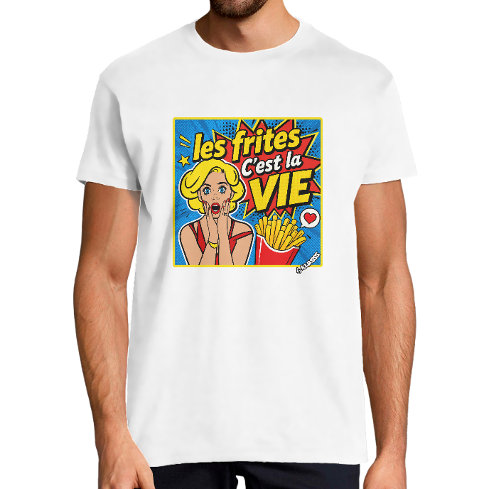 T-SHIRT HOMME KLASSS HUMOUR "LES FRITES C'EST LA VIE", col rond 190 gr