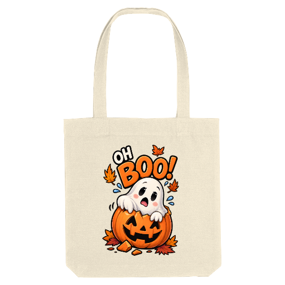 Tote Bag Halloween « Oh Boo! » Fantôme et Citrouille