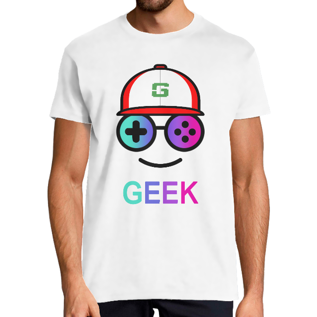 Face T-SHIRT BLANC GEEK