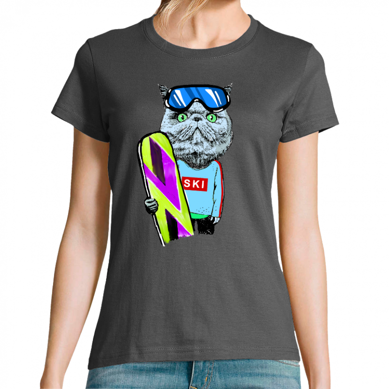 CHAT SKIEUR - T-SHIRT FEMME