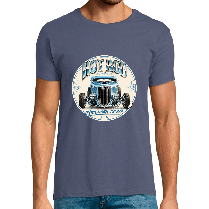 T-shirt Homme col rond REGENT FIT KLASSS "HOT ROD Life CLASSIC BLUE"