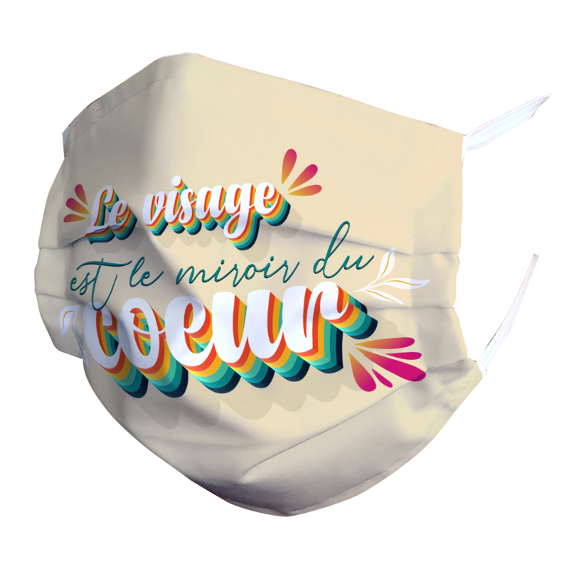 Masque Lavable En Tissu Citation Visage Cœur Multicolore Beige Shop Ton Masque