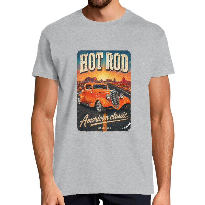 T-shirt Homme "HOT ROD VINTAGE ORANGE Classic" KLASSS col rond 190 gr