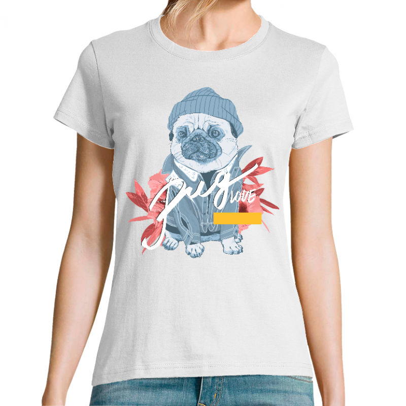 Face PUG LOVE - T-SHIRT FEMME