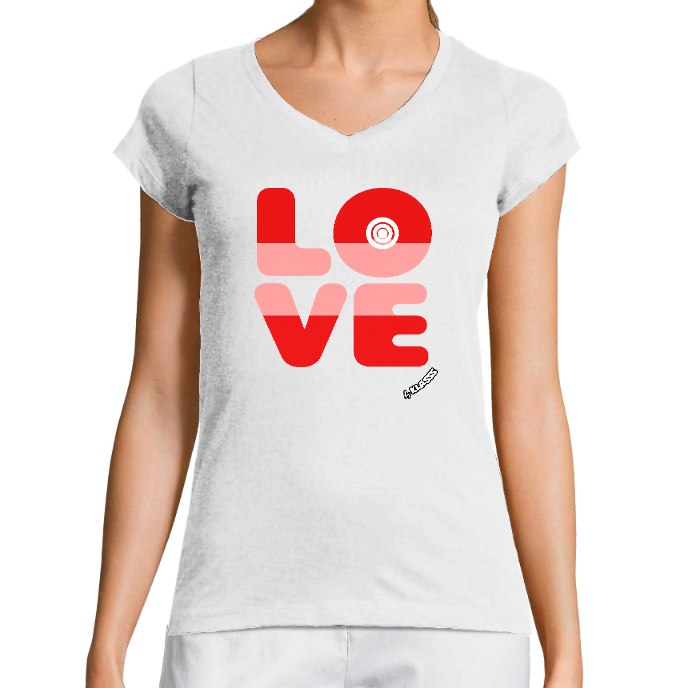 T-SHIRT FEMME COL V KLASSS "LOVE ONE" - Coupe très ajustée, design moderne et chic