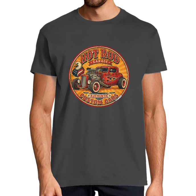 T-SHIRT HOMME "HOT ROD GARAGE" KLASSS col rond 190 gr