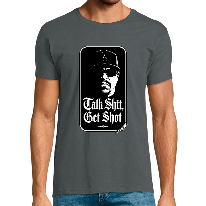 T-shirt Homme REGENT FIT KLASSS "TALK SHIT GET SHOT " col rond, Style HIP-HOP RAP 